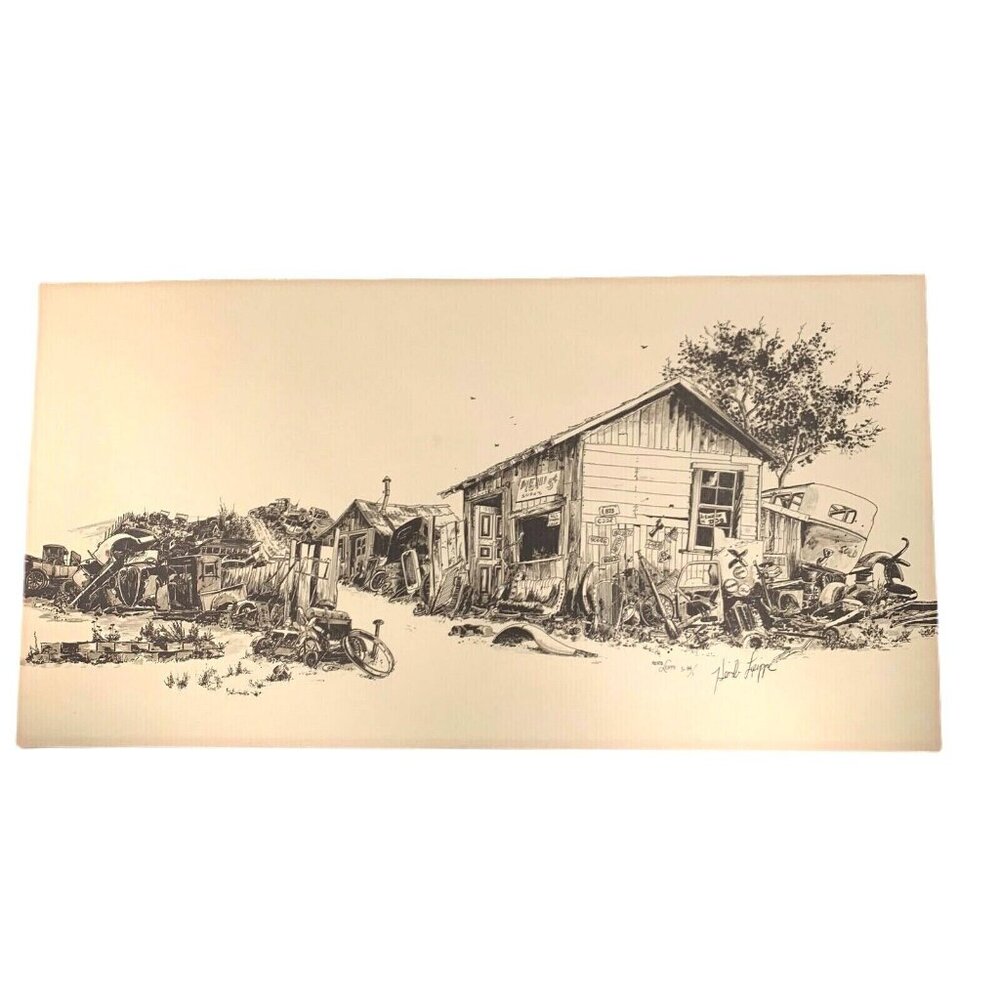 1984 Herb Leippe Handsigned Art Poster junkyard cars Santa Cruz sketch sepia